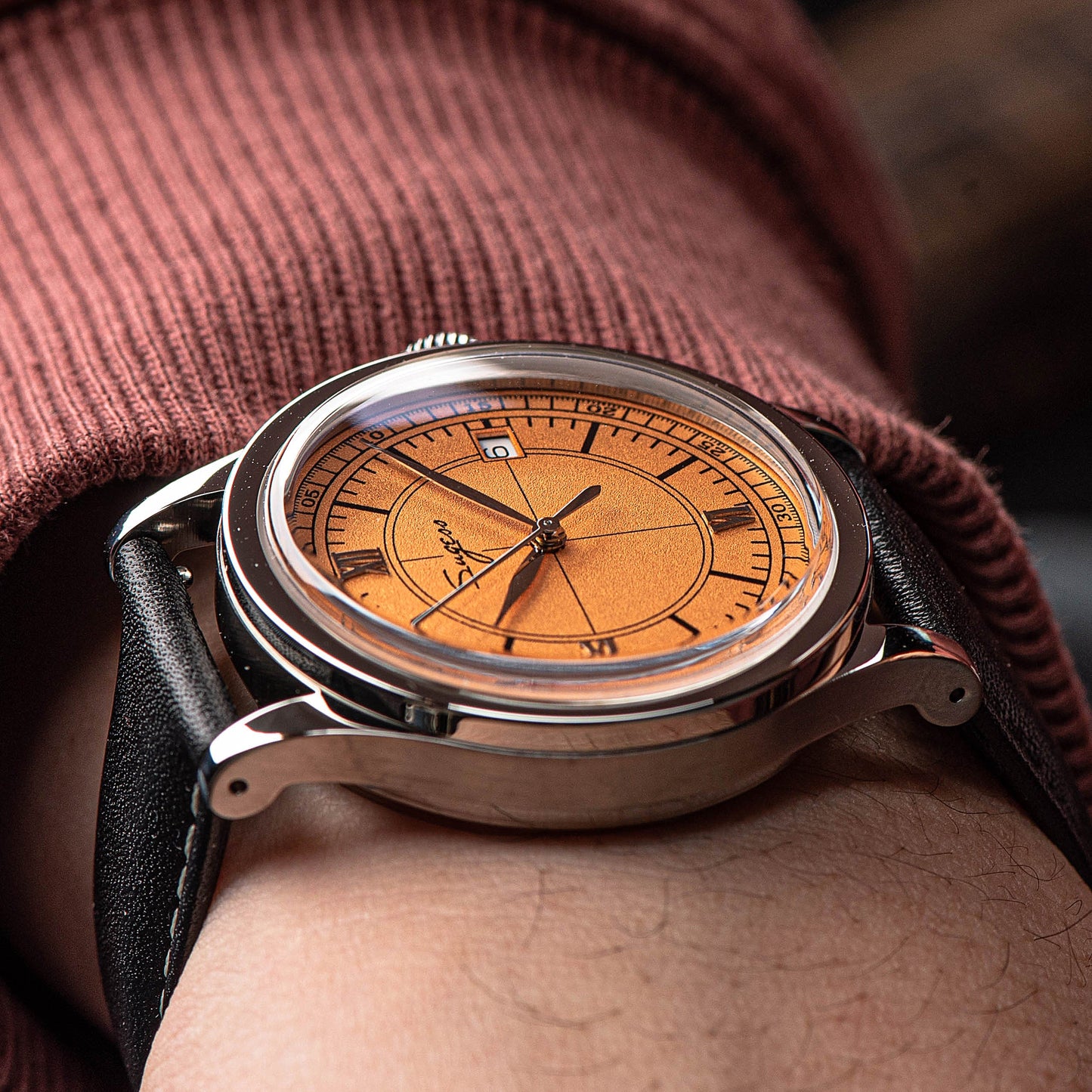 Heritage 411-3B Seagull 2130 Movement Stainless Steel Case Deep Orange Dial SU4113BOR