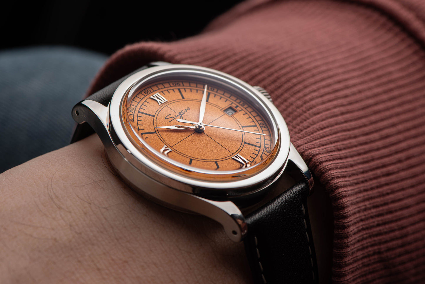 Heritage 411-3B Seagull 2130 Movement Stainless Steel Case Deep Orange Dial SU4113BOR