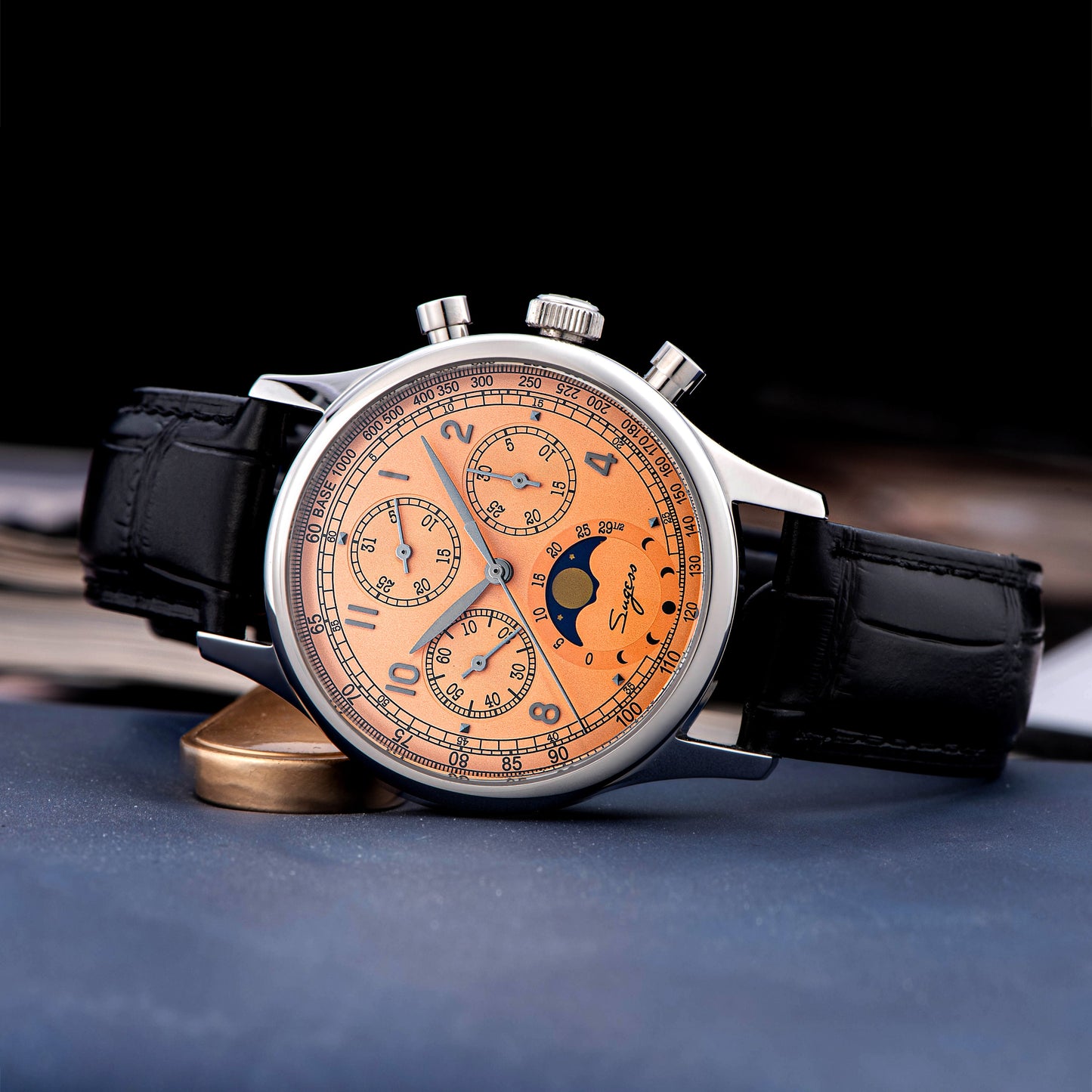 MoonPhase Master S389-2 Salmon Dial Swan Neck Regulator