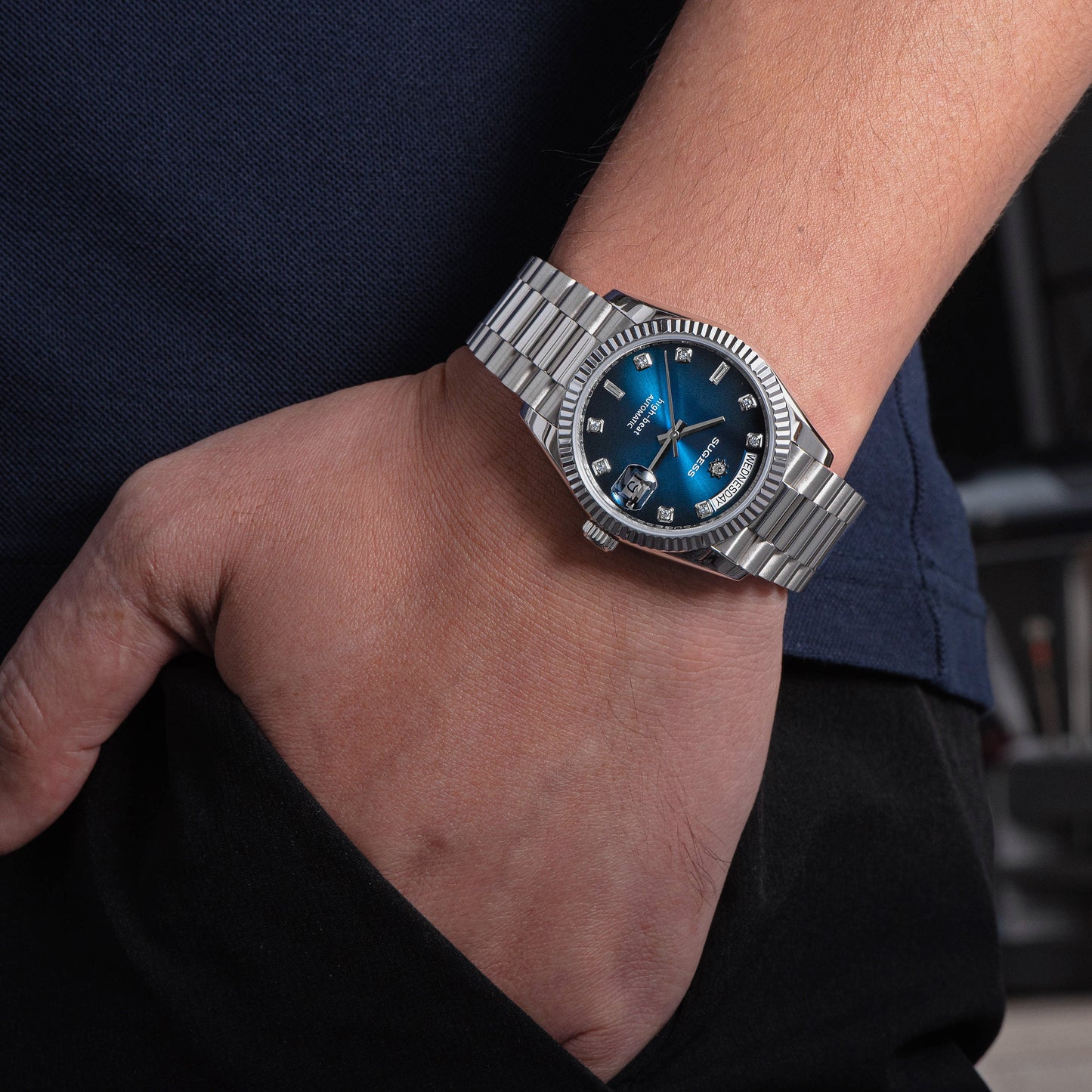 Heritage S449 DD Date and Day Display DD36 36mm Stainless Steel Blue Dial Automatic