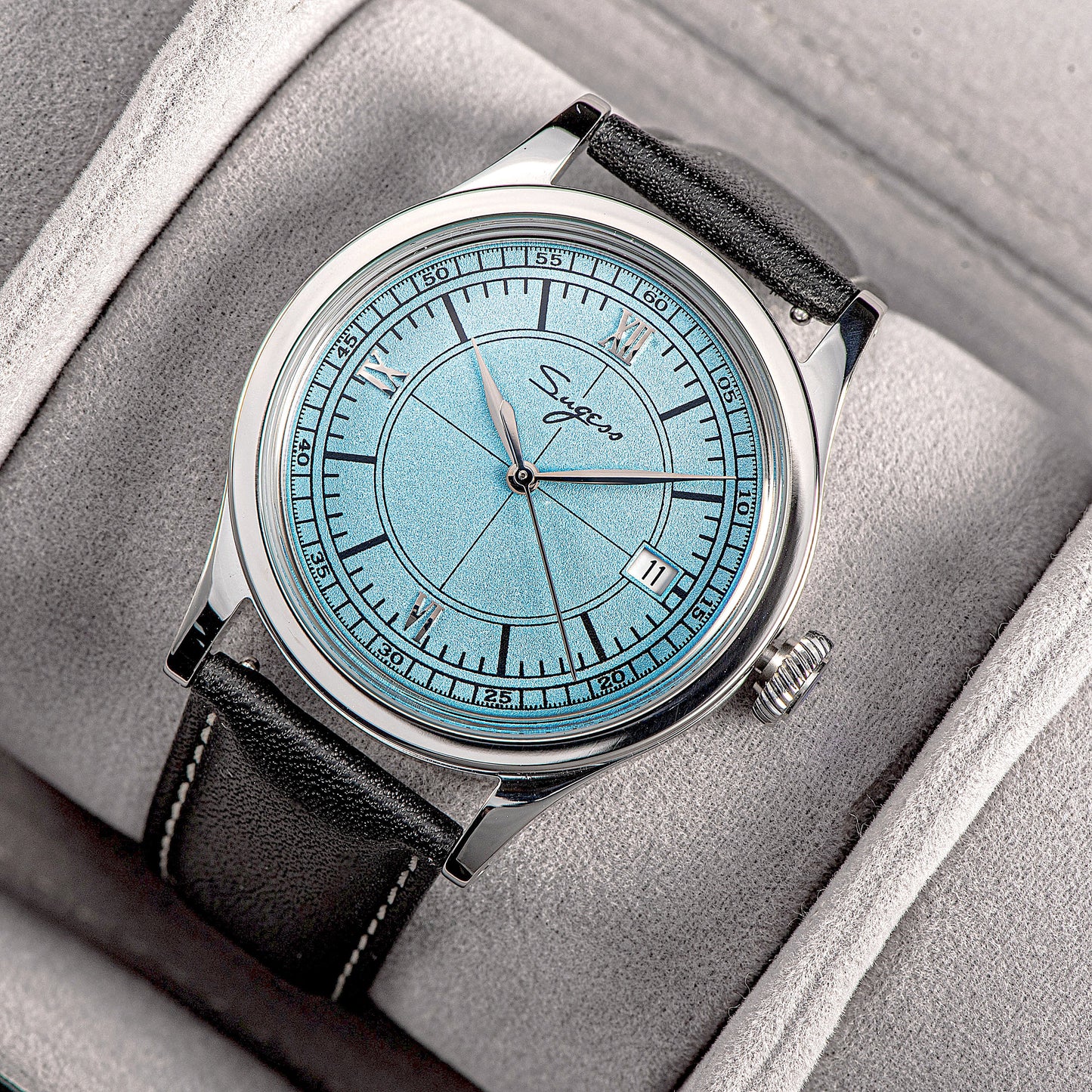 Heritage 411-3B Seagull 2130 Movement  Stainless Steel Case Deep Light Blue Dial SU4113BLB