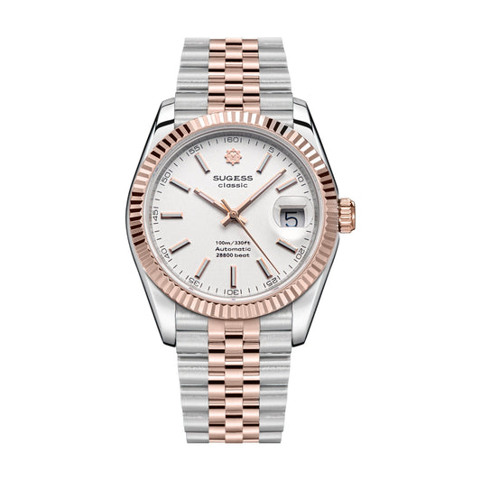 Automatic Classic S447 White Dial Rose Gold Two Tone Fluted Bezel Jubilee Bracelet ST2130