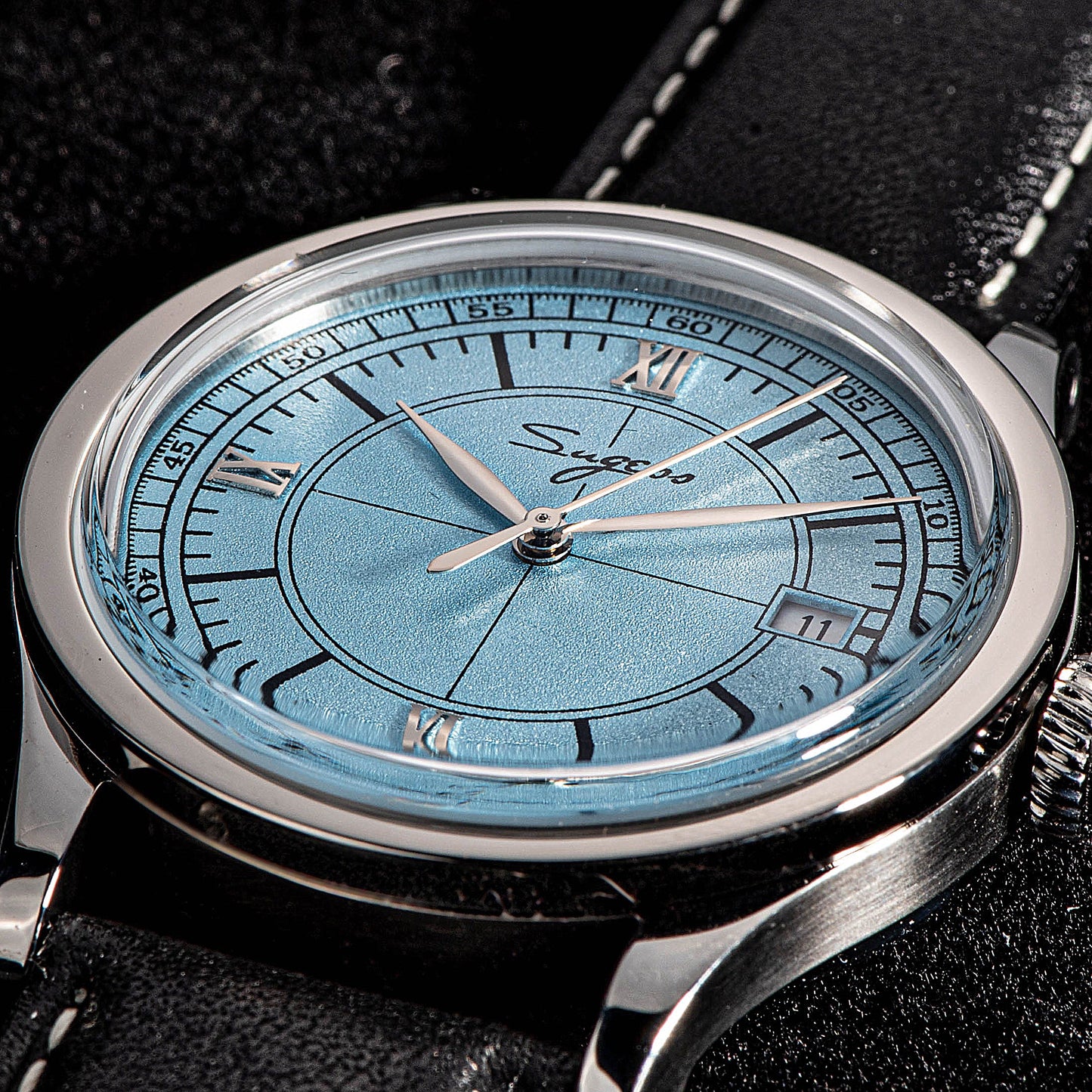 Heritage 411-3B Seagull 2130 Movement  Stainless Steel Case Deep Light Blue Dial SU4113BLB