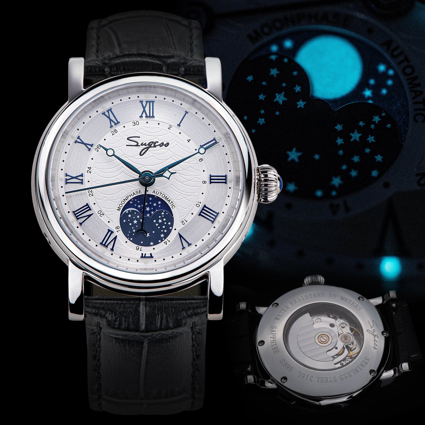 MoonPhase Master SU2108SZ Stainless-Steel Moon Phase Blue Indices