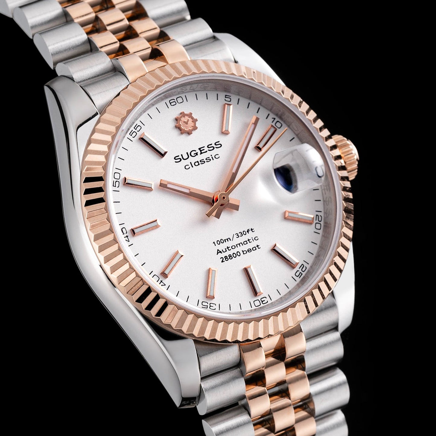 Automatic Classic S447 White Dial Rose Gold Two Tone Fluted Bezel Jubilee Bracelet ST2130