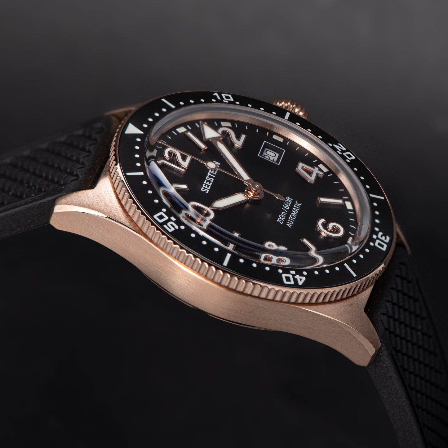 Seestern S435 Professional Diver Rose Gold Rubber Band (Seagull ST2130 movement)