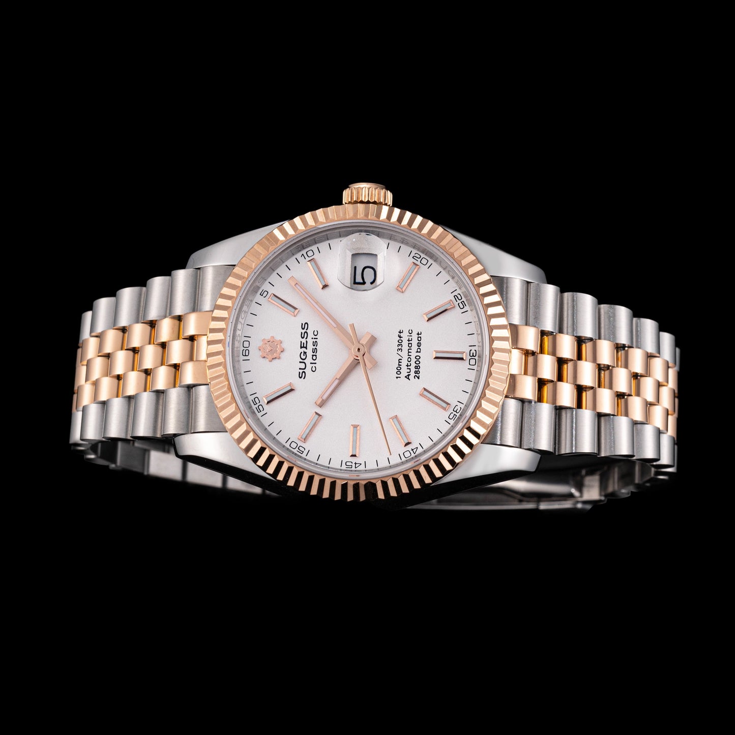 Automatic Classic S447 White Dial Rose Gold Two Tone Fluted Bezel Jubilee Bracelet ST2130