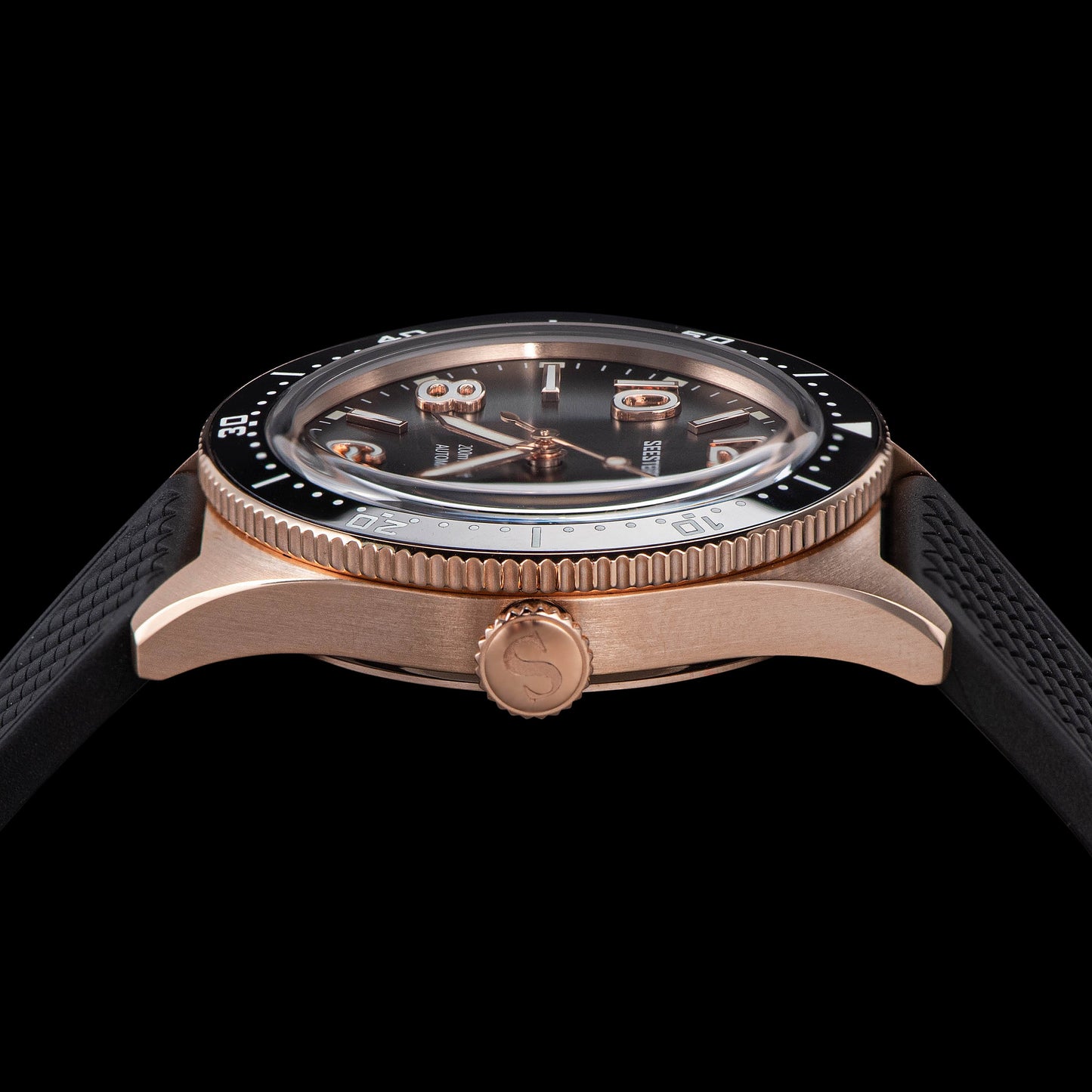 Seestern S435 Professional Diver Rose Gold Rubber Band (Seagull ST2130 movement)