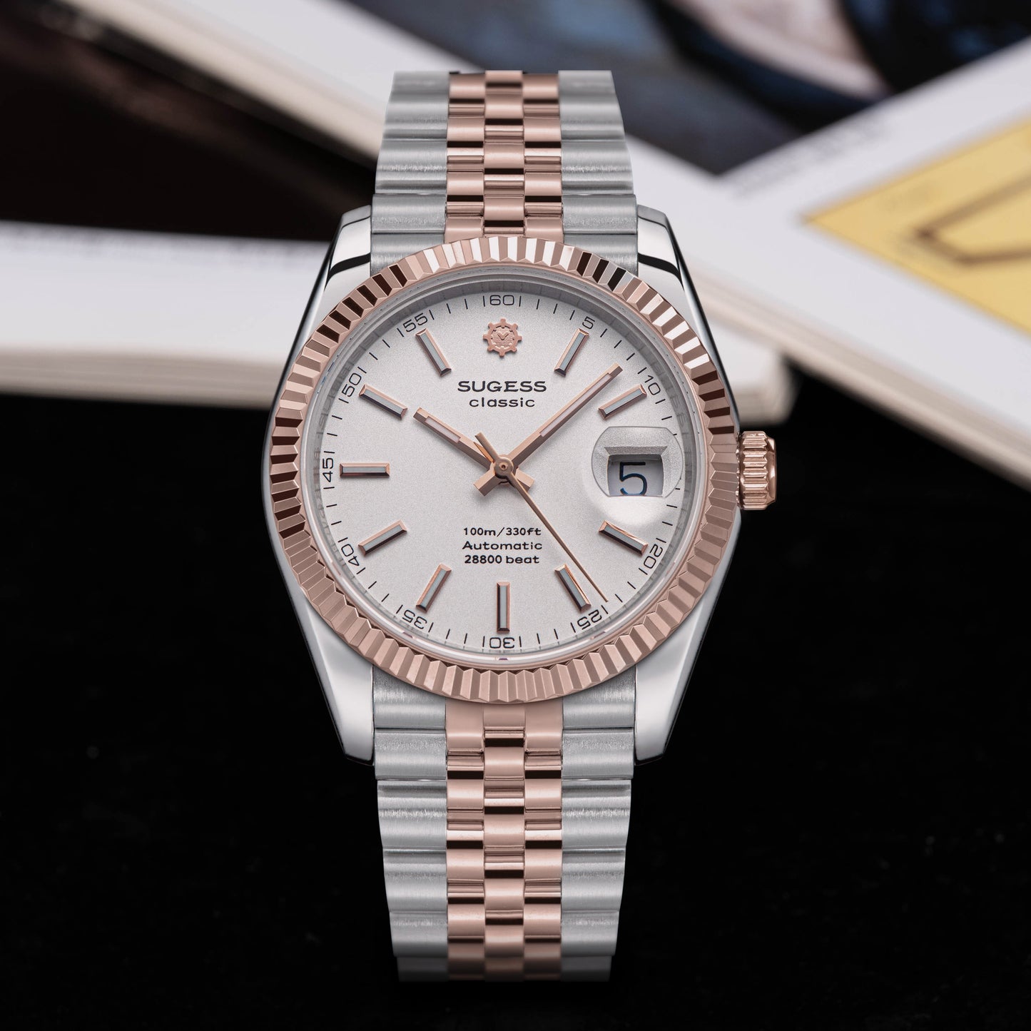 Automatic Classic S447 White Dial Rose Gold Two Tone Fluted Bezel Jubilee Bracelet ST2130