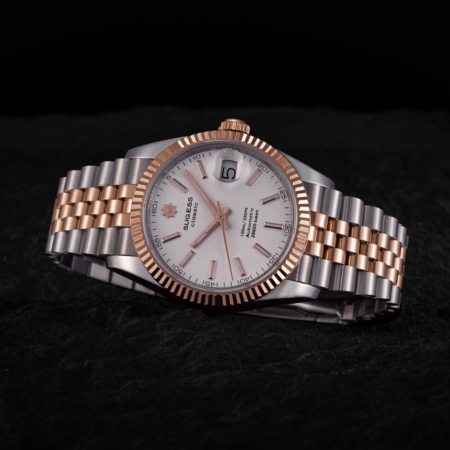 Automatic Classic S447 White Dial Rose Gold Two Tone Fluted Bezel Jubilee Bracelet ST2130