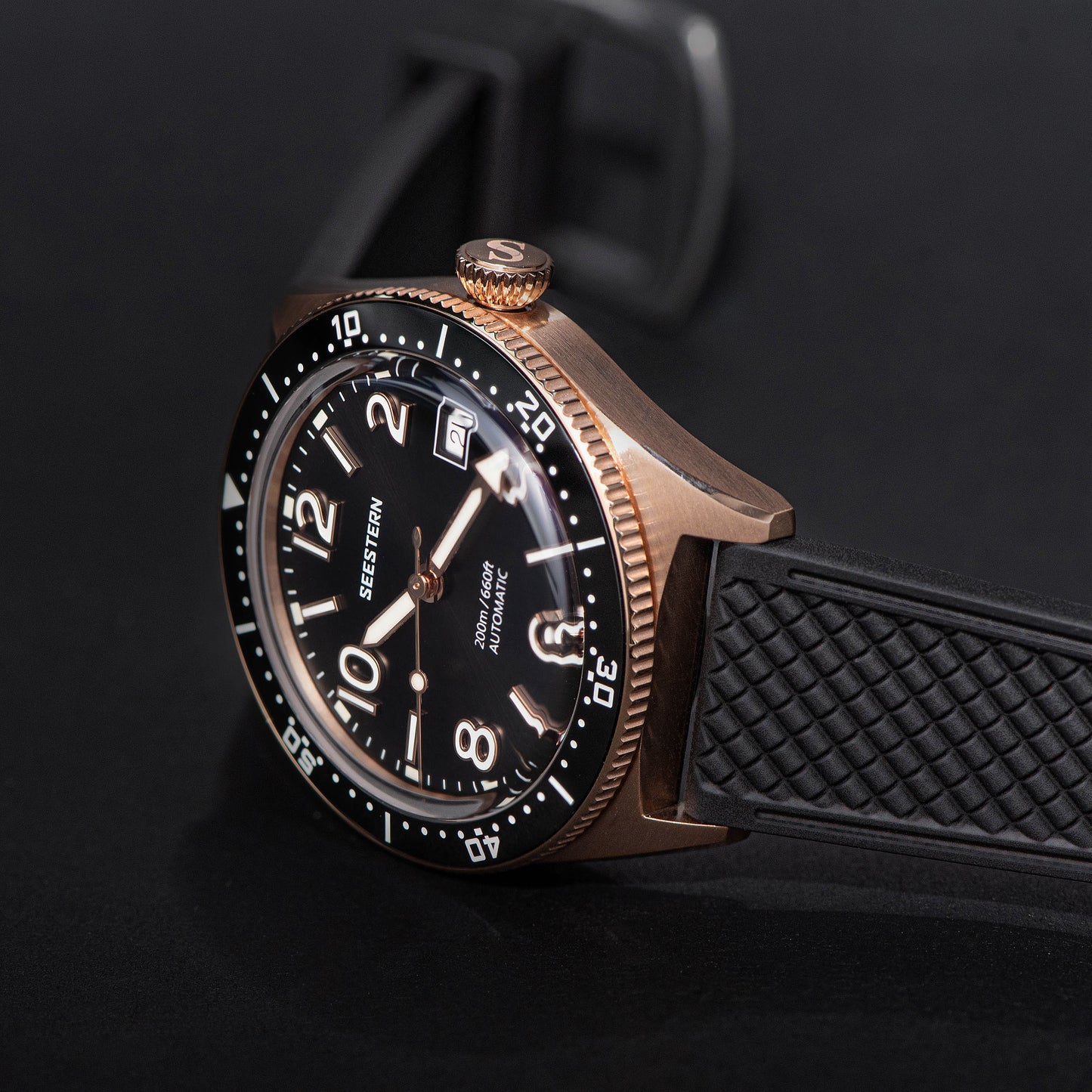 Seestern S435 Professional Diver Rose Gold Rubber Band (Seagull ST2130 movement)