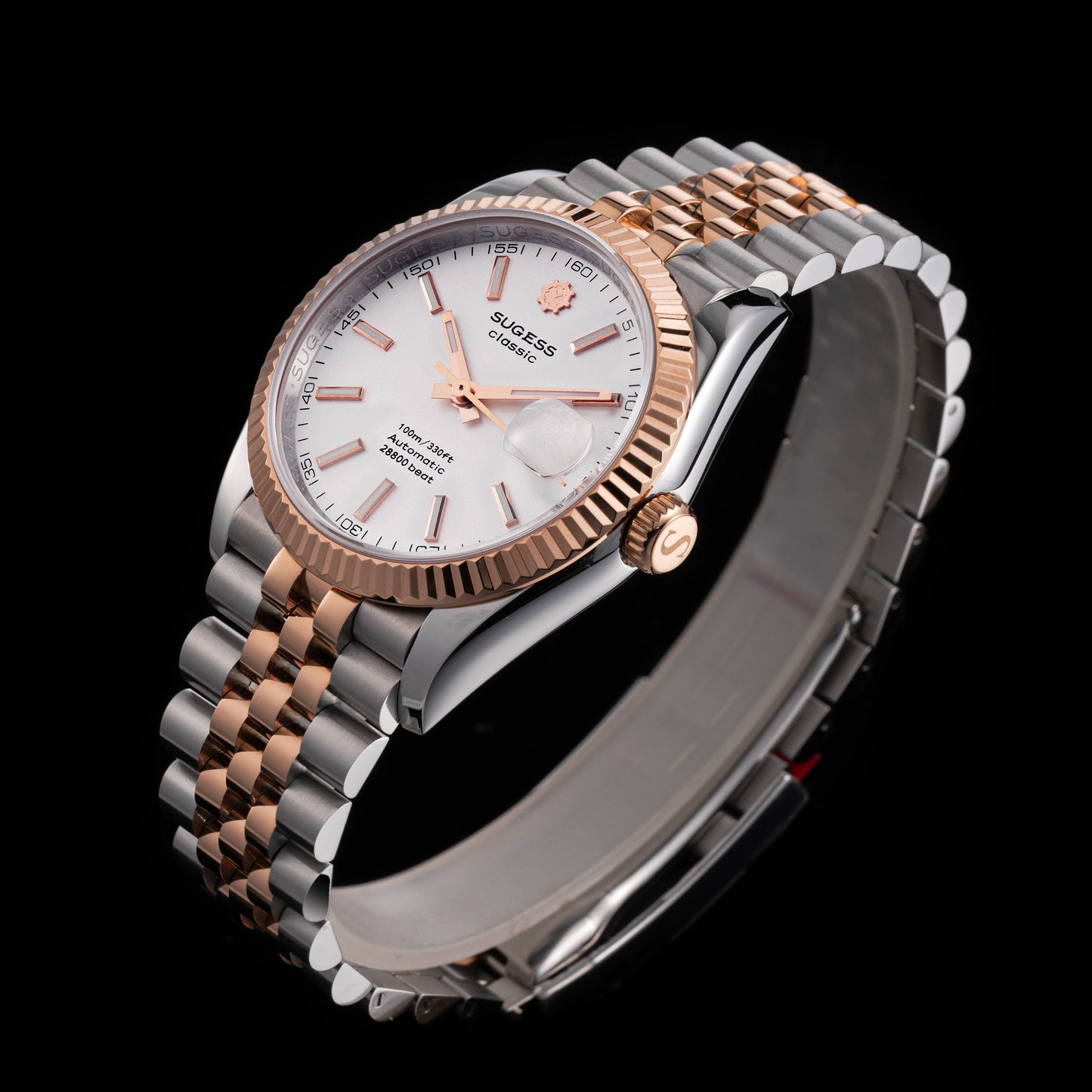 Automatic Classic S447 White Dial Rose Gold Two Tone Fluted Bezel Jubilee Bracelet ST2130