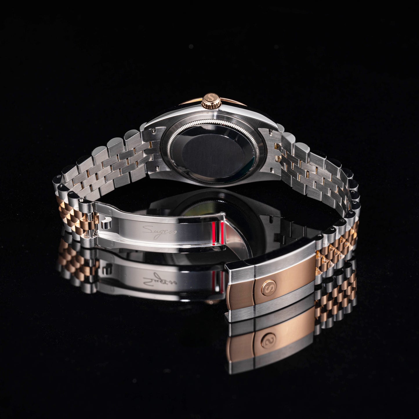 Automatic Classic S447 Black Dial Crystal Indices Rose Gold Two Tone Fluted Bezel Jubilee Bracelet ST2130