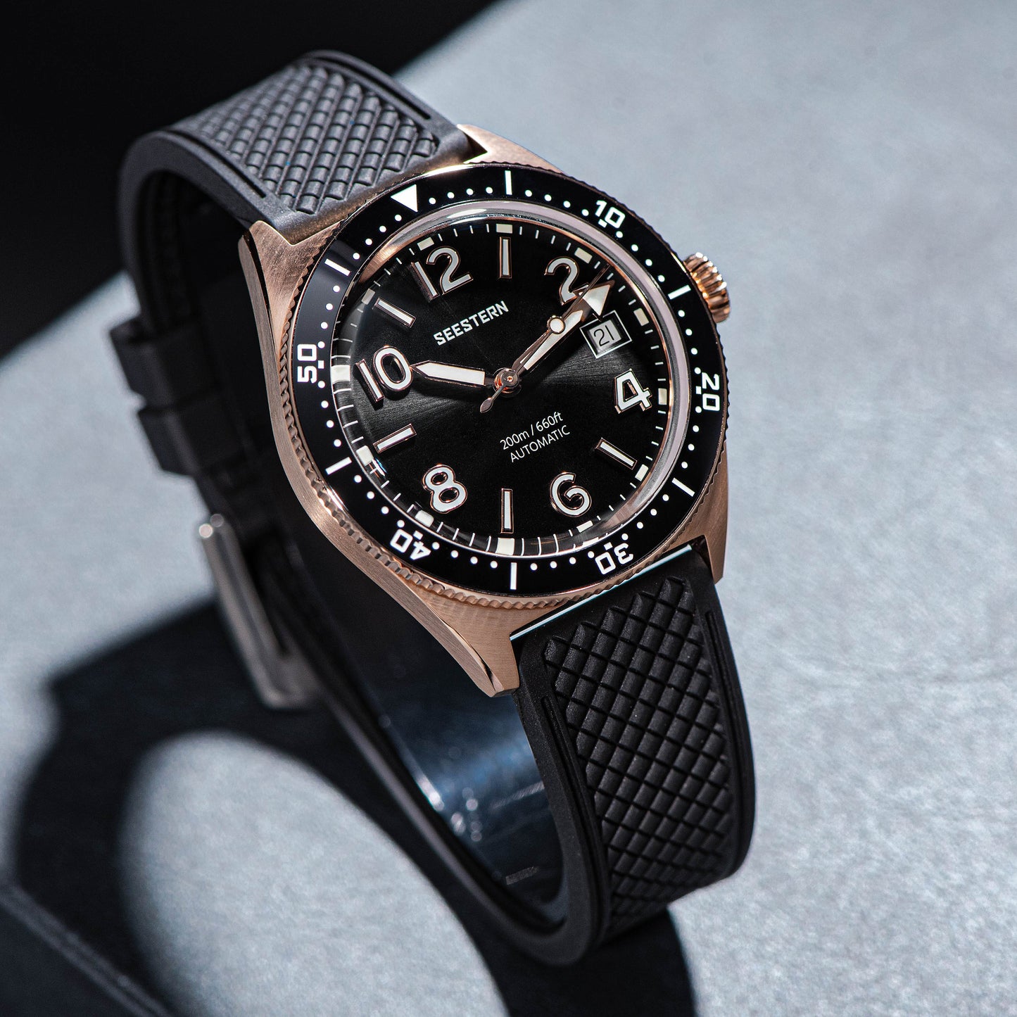 Seestern S435 Professional Diver Rose Gold Rubber Band (Seagull ST2130 movement)