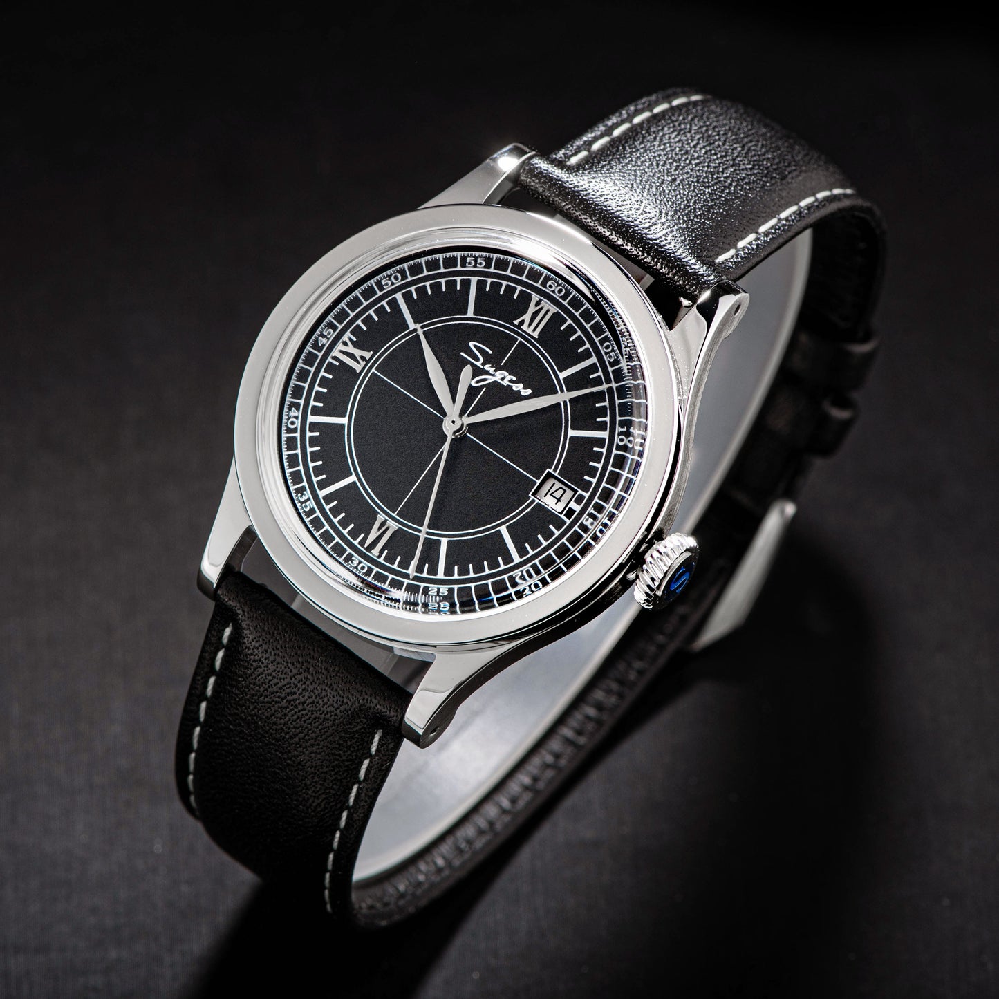 Heritage 411-3B Seagull 2130 Movement  Stainless Steel Case Deep Black Dial SU4113BBK