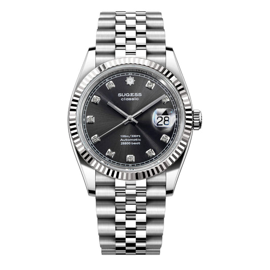 Automatic Classic S448 Grey Dial Crystal Indices Fluted Bezel Jubilee Bracelet ST2130