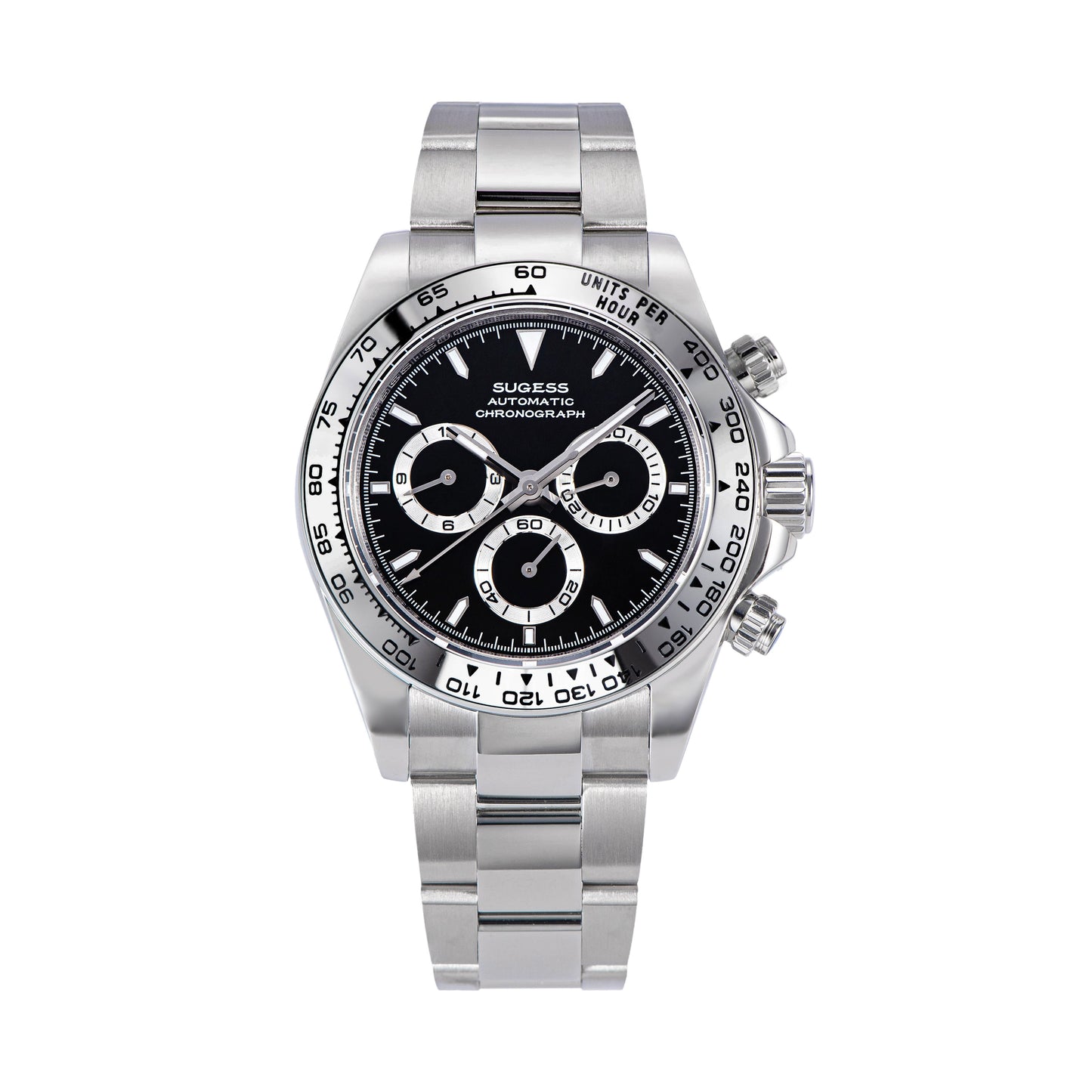 Automatic Chronograph 418-2 Black Dial Stainless Steel Bezel Professional