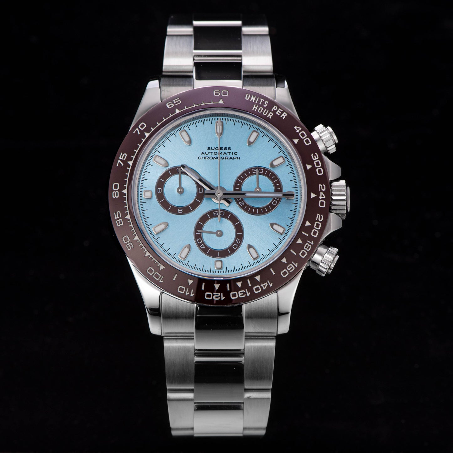 Top Chronometer Panda Blue Dial Brown Bezel Chronograph SU007DAY