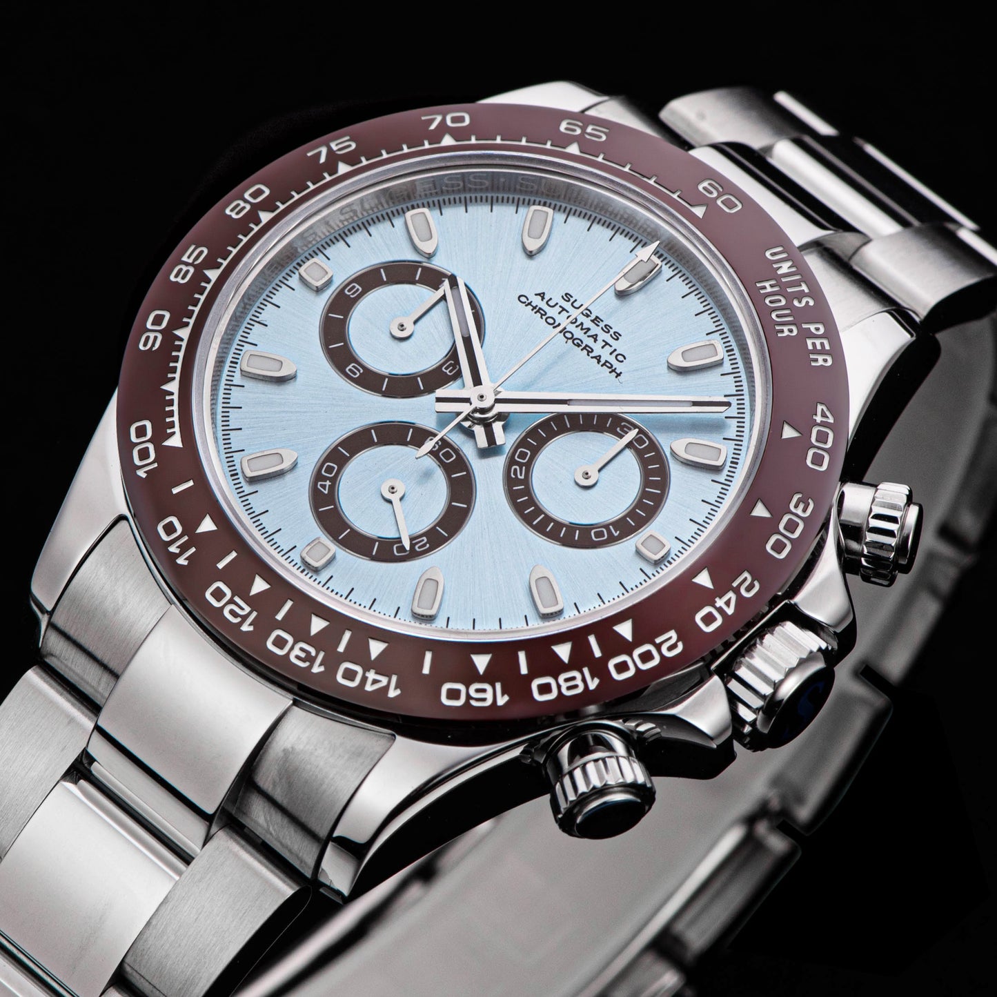 Top Chronometer Panda Blue Dial Brown Bezel Chronograph SU007DAY