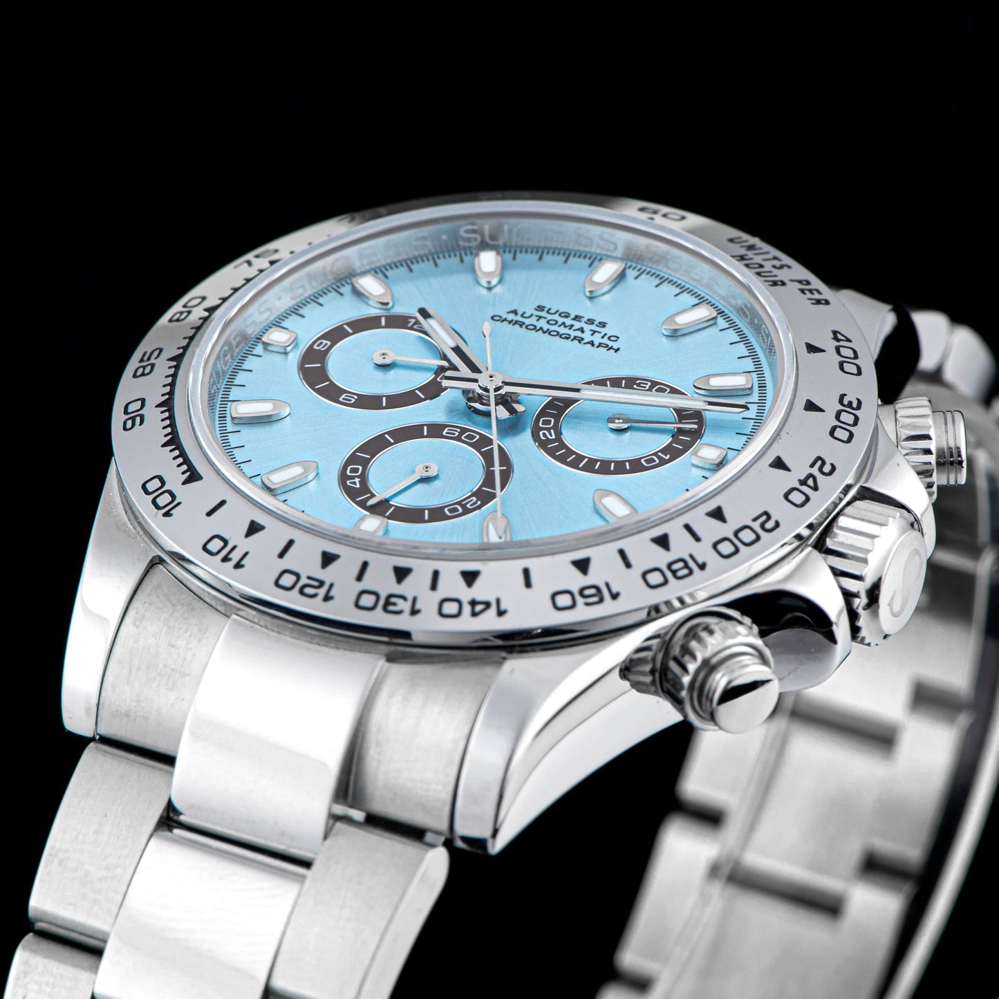 Top Chronometer Ice Blue Steel Bezel Chronograph SU003DAY